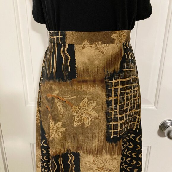 TRADITION Brown black lines and floral print a-line skirt ~ Vintage XS small - Picture 4 of 12